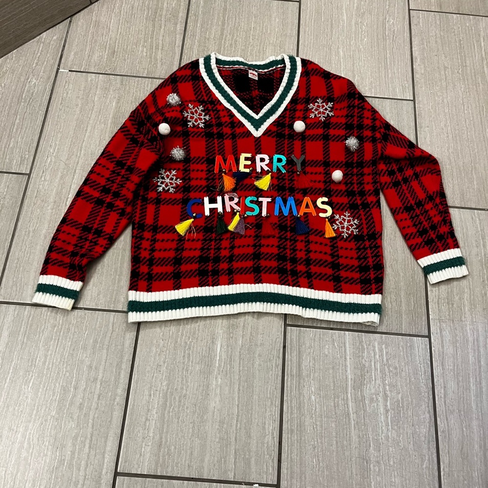 Holiday Time Red V-Neck Christmas Sweater